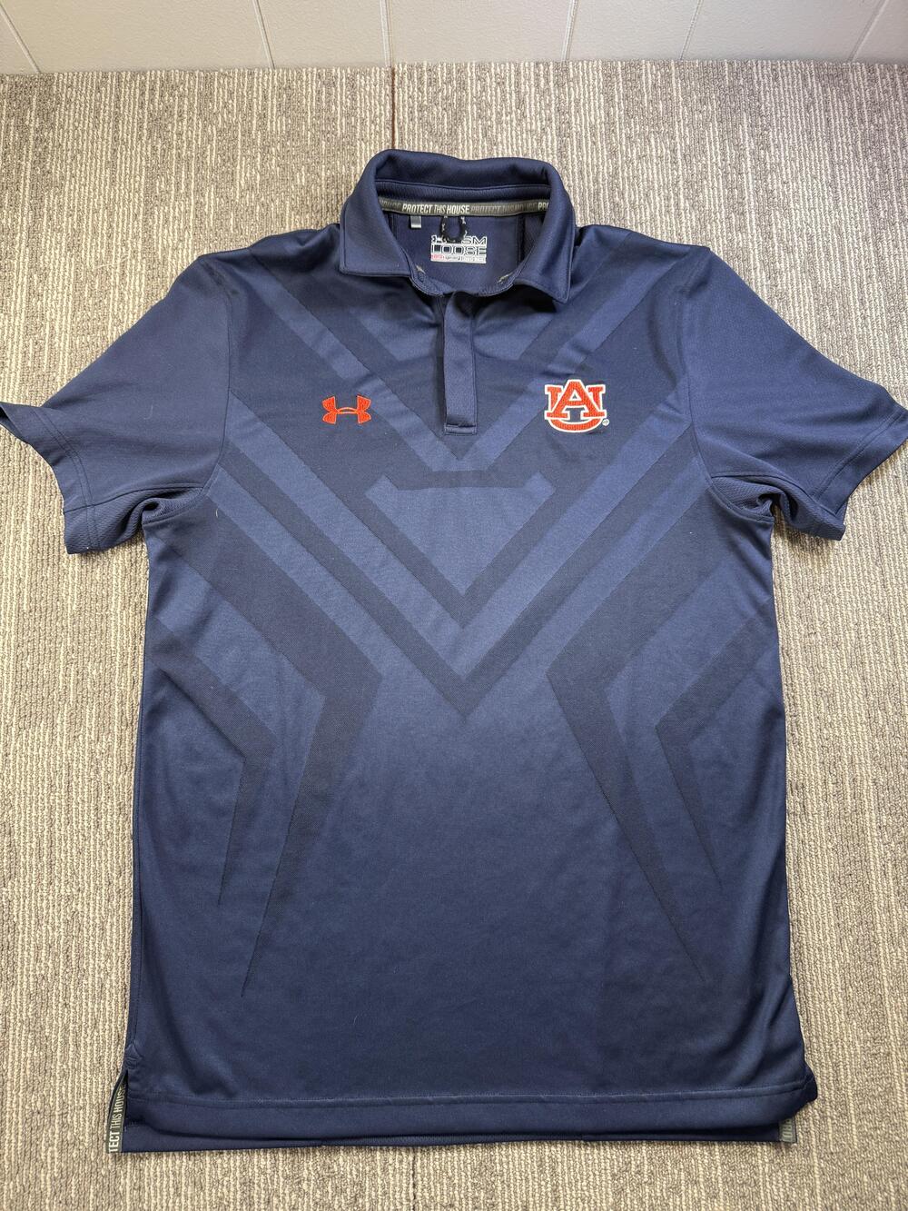 Auburn Tigers Polo Shirt Mens Small Blue NCAA Football Under Armour HeatGear